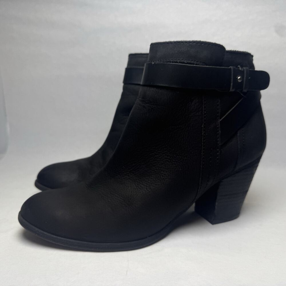 Franco Sarto Dotty Ankle Boots Womens Size 9.5 Black Leather Side Zip Up Heeled